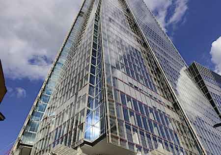 The Shard, in London shown here against blue sky